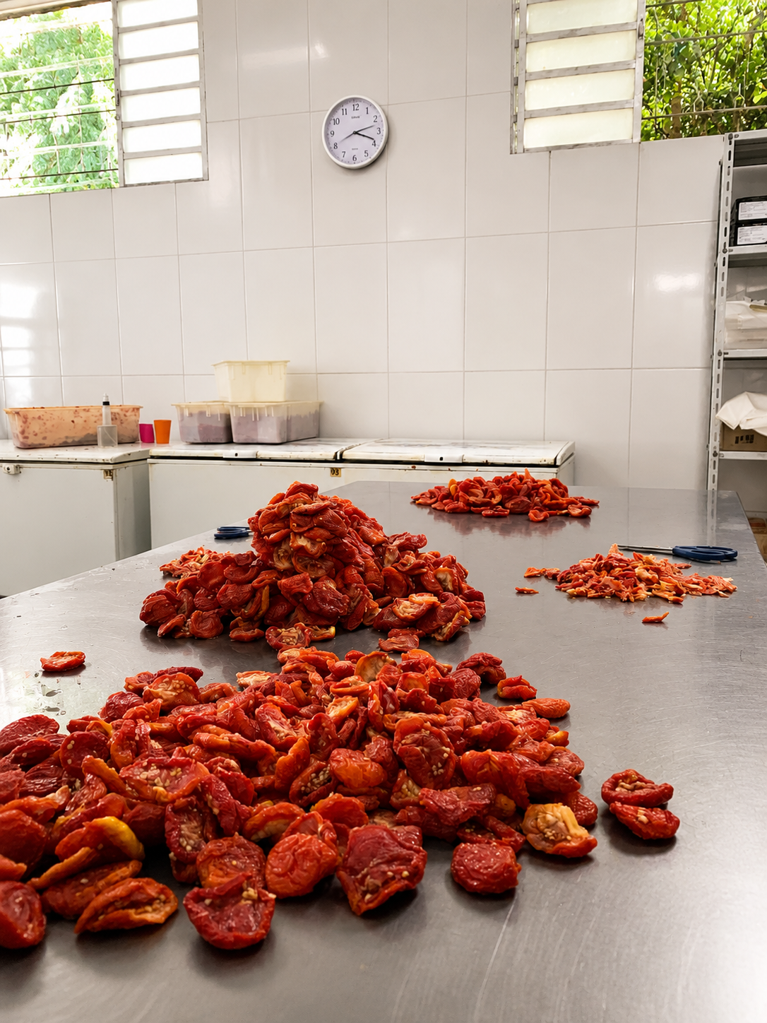 Tomate seco recém preparado na bancada